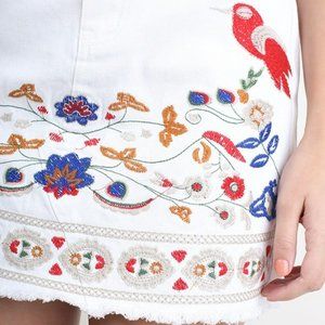 NWT Umgee White Denim Mini Jean Skirt with Applique Embroidered
